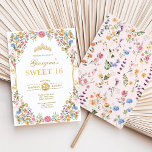 Colourful Boho Garden Flowers Sweet 16 Birthday Invitation<br><div class="desc">This elegant invitation is perfect for your little princess' sweet 16 birthday! The lovely design features vibrant garden flowers,  gold tiara and classy typography. Click the "customise further" button if you wish to re-arrange and format the style and placement of the text.</div>