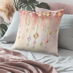 Colourful Boho Gems Blush Pink and Gold ID1035 Cushion