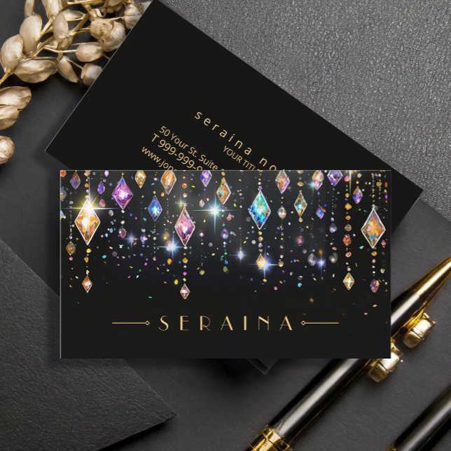 Colourful Boho Gems on Black ID1035 Business Card (Creator Uploaded)