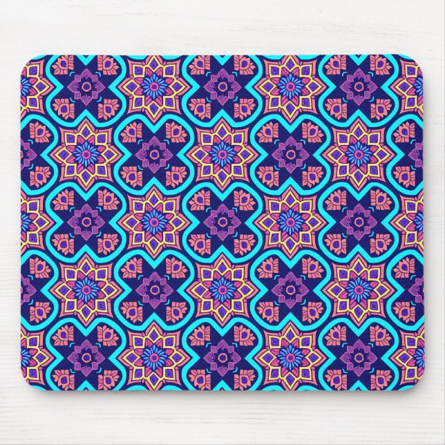 Colourful Boho Geometric Floral Pattern Mouse Mat (Front)