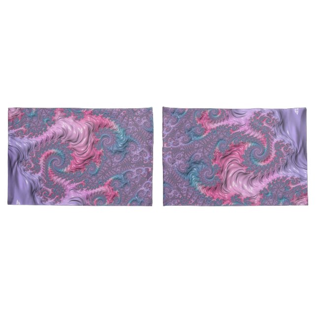 Colourful Boho Hippie Groovy Trippy Pastel Fractal Pillowcase (Back-Set)