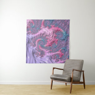 Colourful Boho Hippie Groovy Trippy Pastel Fractal Tapestry