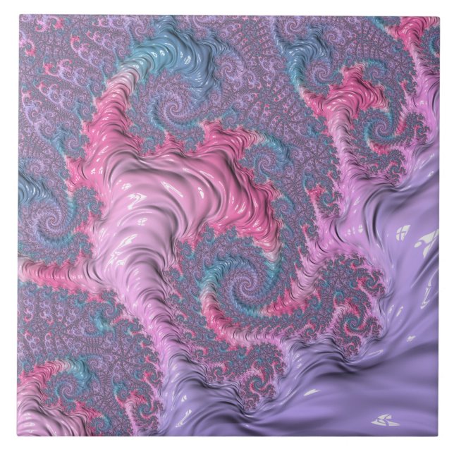 Colourful Boho Hippie Groovy Trippy Pastel Fractal Tile (Front)