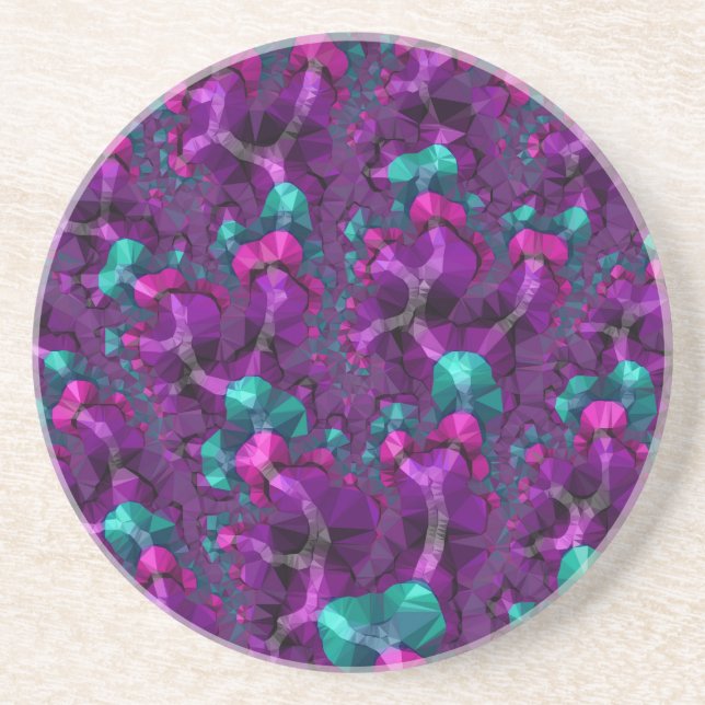 Colourful Boho Hippie Jewel Tone Low Poly Fractal Coaster (Front)