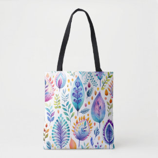 Colourful Boho Leaves & Feathers Tote Bag