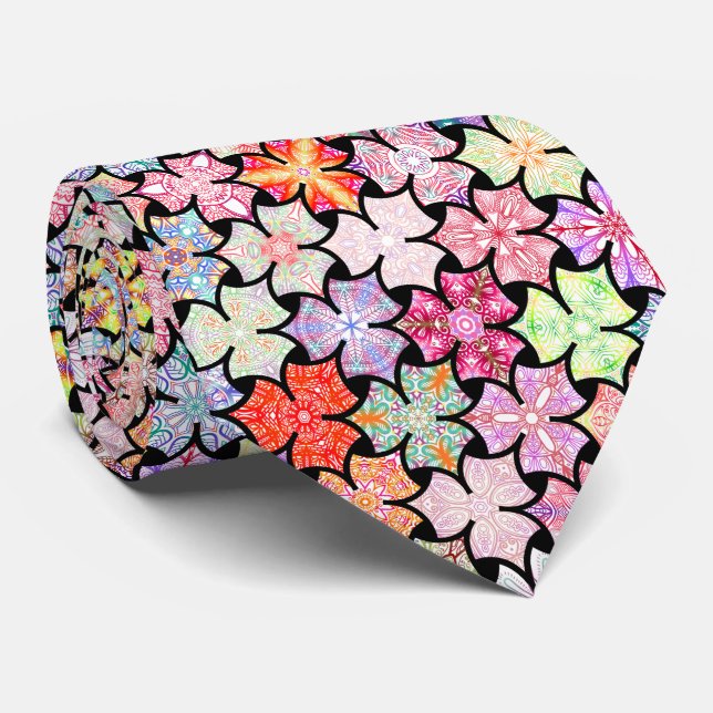 Colourful Boho Mandala Pattern Neck Tie (Rolled)