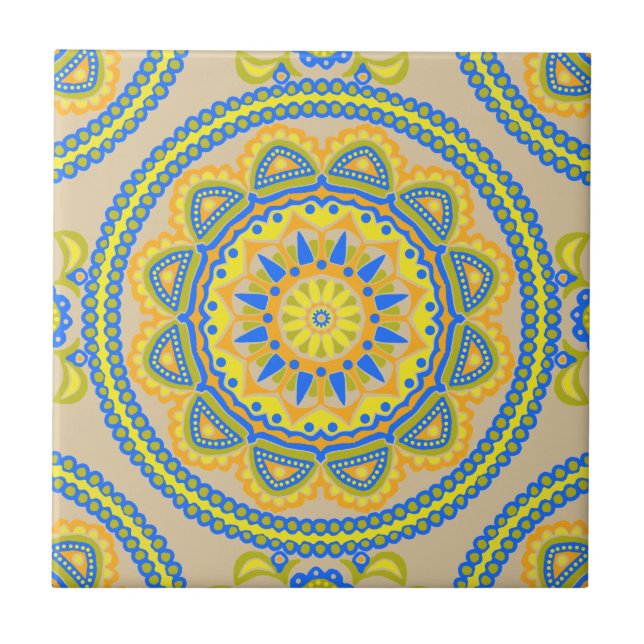 Colourful Boho Moroccan Ceramic Tile (Front)