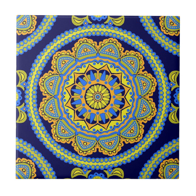 Colourful Boho Moroccan Ceramic Tile (Front)