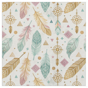 Colourful Boho Native Tribal Feathers & Arrows Art Fabric