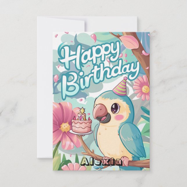 Colourful Boho Parrot Digital Birthday  Card (Front)