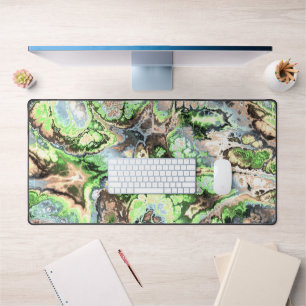 Colourful Boho Pastel Fractal Marble Abstract Art Desk Mat