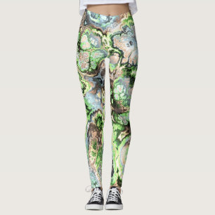 Colourful Boho Pastel Fractal Marble Abstract Art Leggings