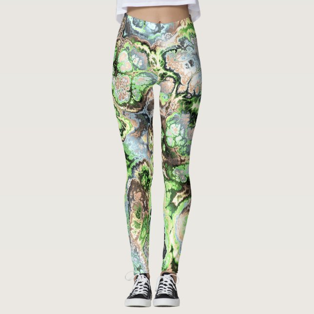 Colourful Boho Pastel Fractal Marble Abstract Art Leggings (Front)