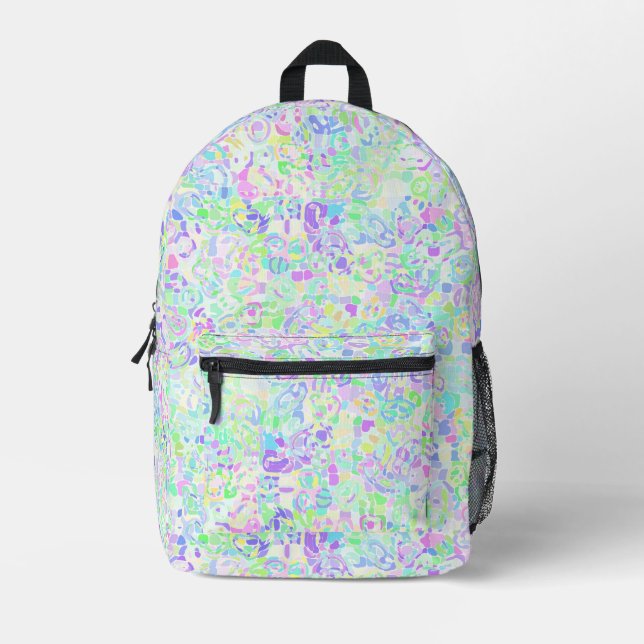 Colourful Boho Pastel Groovy Hippie Blob Mosaic Printed Backpack (Front)