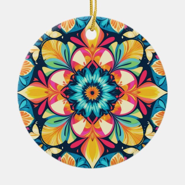 Colourful Boho Pretty Decorative Ceramic Tree Decoration (Front)