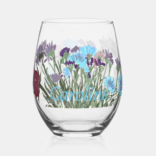 Colourful Boho Pretty Spring Flowers For Her Stemless Wine Glass
