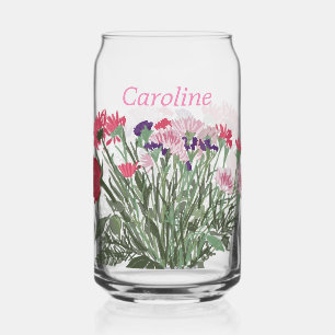 Colourful Boho Pretty Spring Flowers With Name Can Glass
