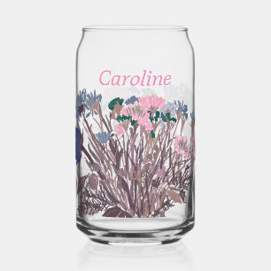 Colourful Boho Pretty Spring Flowers With Name Can Glass