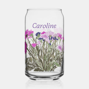 Colourful Boho Pretty Spring Flowers With Name Can Glass