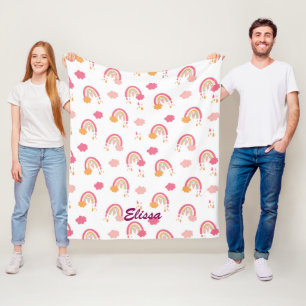 Colourful Boho Rainbow Pattern Name Personalised Fleece Blanket