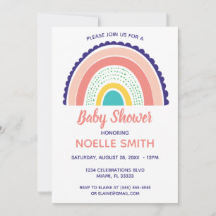 Colourful Boho Rainbow Scalloped Dotted Baby Showe Invitation