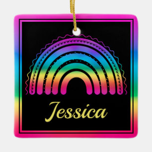 Colourful Boho Rainbow Throw Pillow Ceramic Ornament