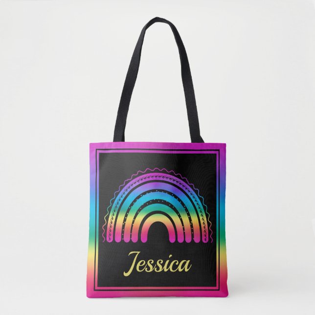 Colourful Boho Rainbow Tote Bag (Front)