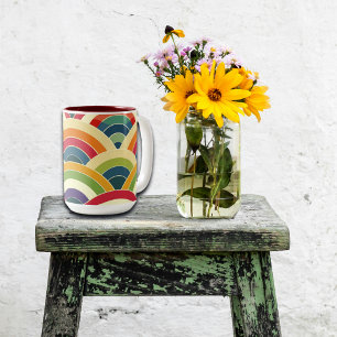 Colourful Boho Rainbow Two-Tone Coffee Mug