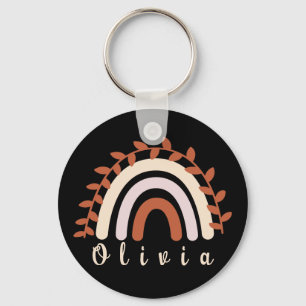 Colourful Boho Rainbow with a Personalised Name Key Ring