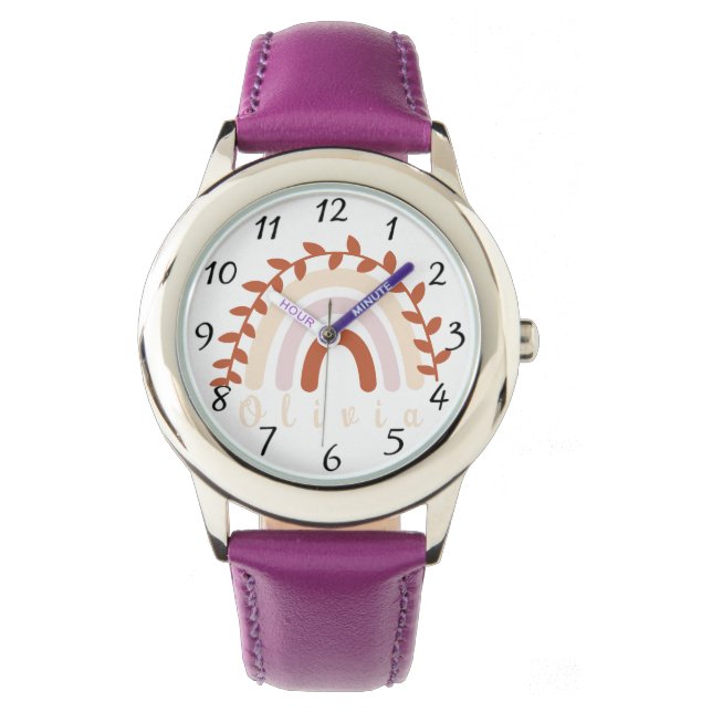 Colourful Boho Rainbow with a Personalised Name  Watch (Front)