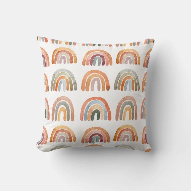 Colourful Boho Rainbows Watercolor  Throw Pillow (Front)