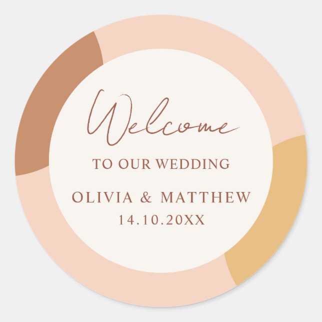 Colourful Boho Retro Arches Welcome Wedding Classic Round Sticker (Front)