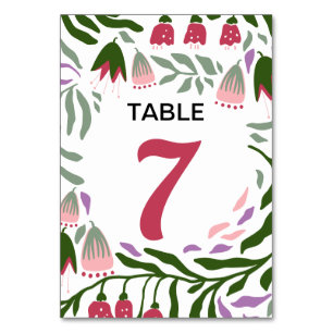 Colourful boho retro folklore flowers wedding table number