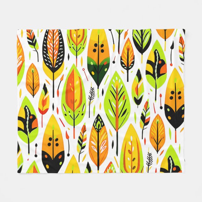 Colourful Boho Seamless Leaf Pattern Fleece Blanket (Front (Horizontal))