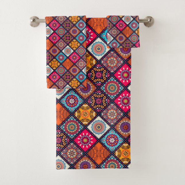 colourful boho style bath towel set (Insitu)