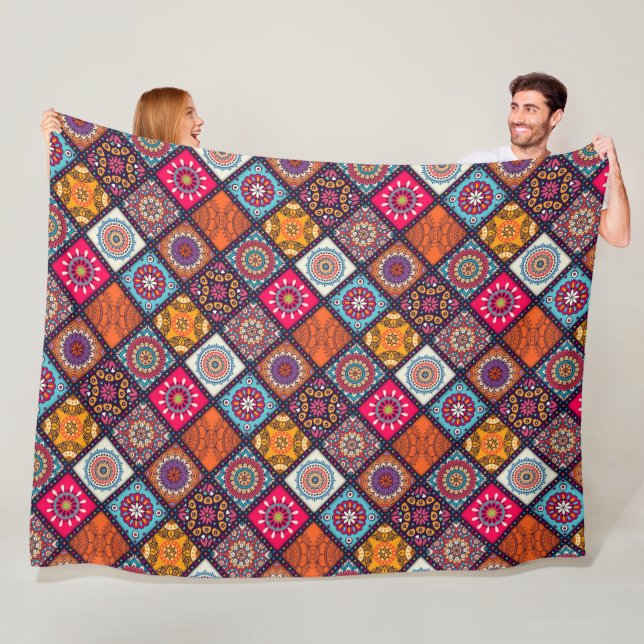 colourful boho style fleece blanket (In Situ)