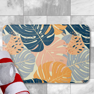 Colourful Boho Tropical Leaves Pattern Bath Mat
