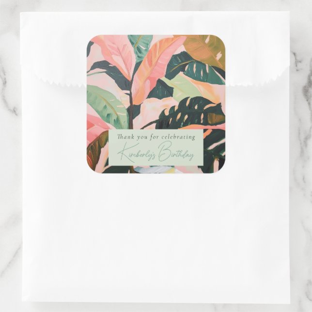 Colourful Boho Tropical Palm Birthday Party Square Sticker (Bag)