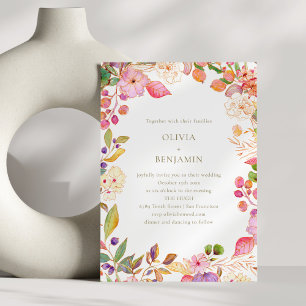 Colourful Boho Watercolor Floral Elegant Wedding Invitation