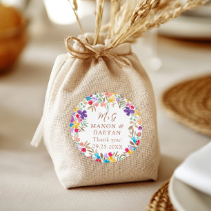 Colourful Boho Watercolor Floral Wedding Favour Classic Round Sticker