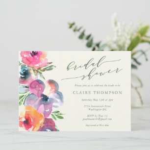 Colourful Boho Watercolor Flowers Bridal Shower Invitation