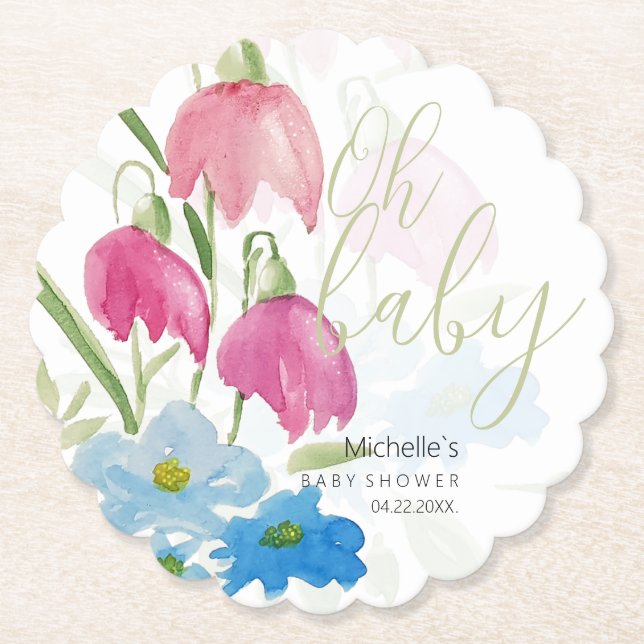 Colourful Boho Watercolor Spring Floral Paper Coaster (Front)