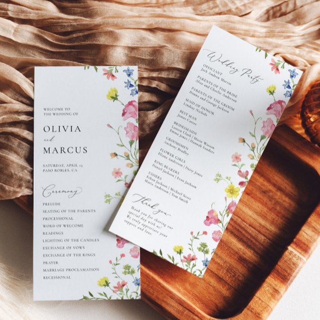 Colourful Boho Wildflower Elegant Fairytale Weddin Programme (Front/Back)