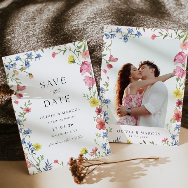 Colourful Boho Wildflower Fairytale Elegant Weddin Save The Date (Front/Back)
