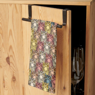Colourful Boho Woodland Owl Pattern Tea Towel