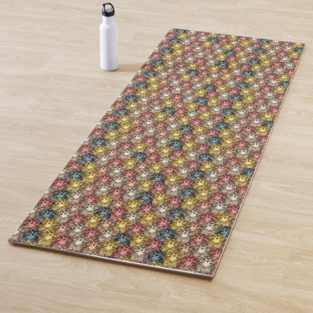 Colourful Boho Woodland Owl Pattern Yoga Mat (In Situ)