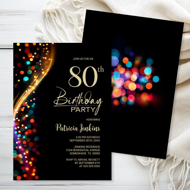 Colourful Bokeh 80th Birthday Party Invitation (Creator Uploaded)