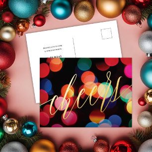 Colourful Bokeh Cheers Gold Foil Holiday Invite