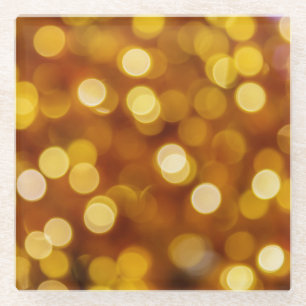 Colourful bokeh lights, Christmas background. Glass Coaster