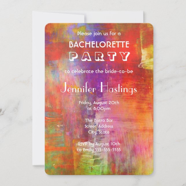 Colourful Bold Abstract Painting Bachelorette Part Invitation (Front)
